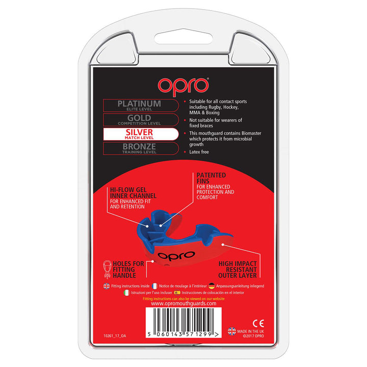 Opro Silver Gen4 Mouthguard Red/Blue - Rugbystuff.com