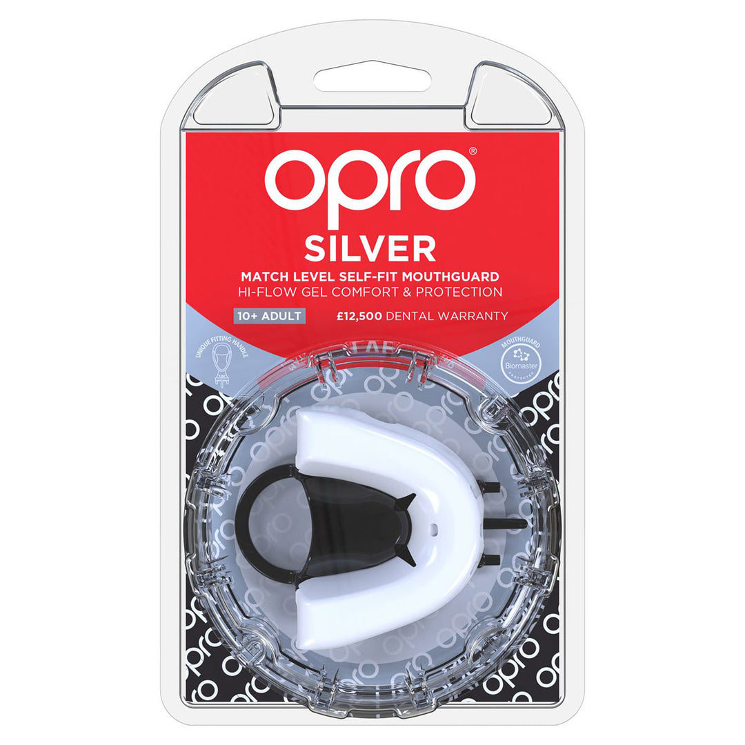 Opro Silver Gen4 Mouthguard White/Black - Rugbystuff.com