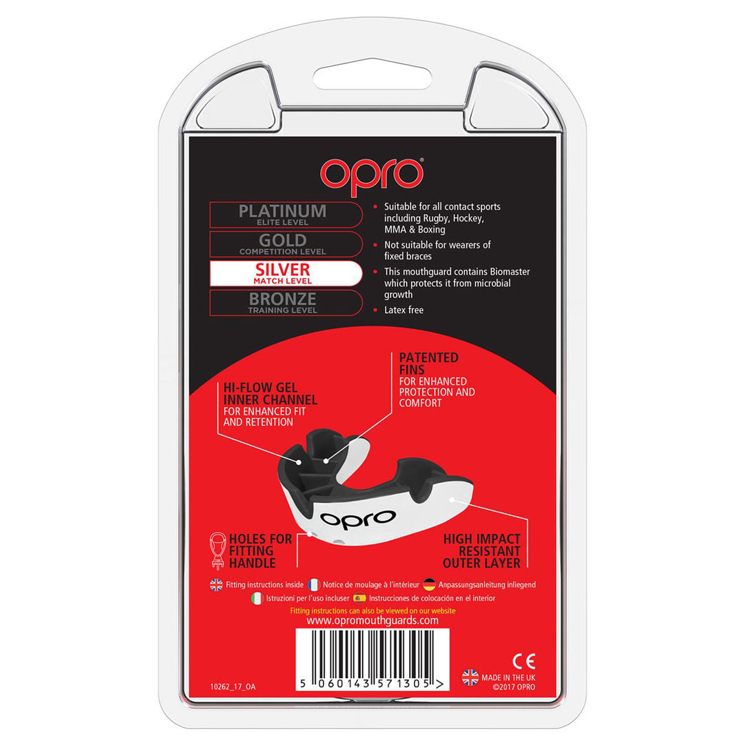 Opro Silver Gen4 Mouthguard White/Black - Rugbystuff.com