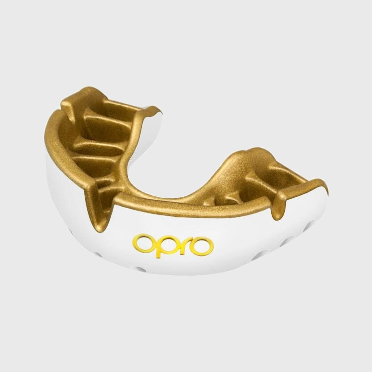 Opro Gold Mouthguard White/Gold - Rugbystuff.com