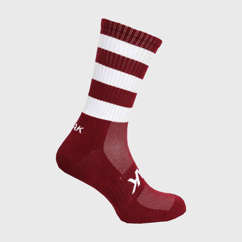 Atak Sports Mid Length Hooped Sports Socks Maroon/White - Rugbystuff.com