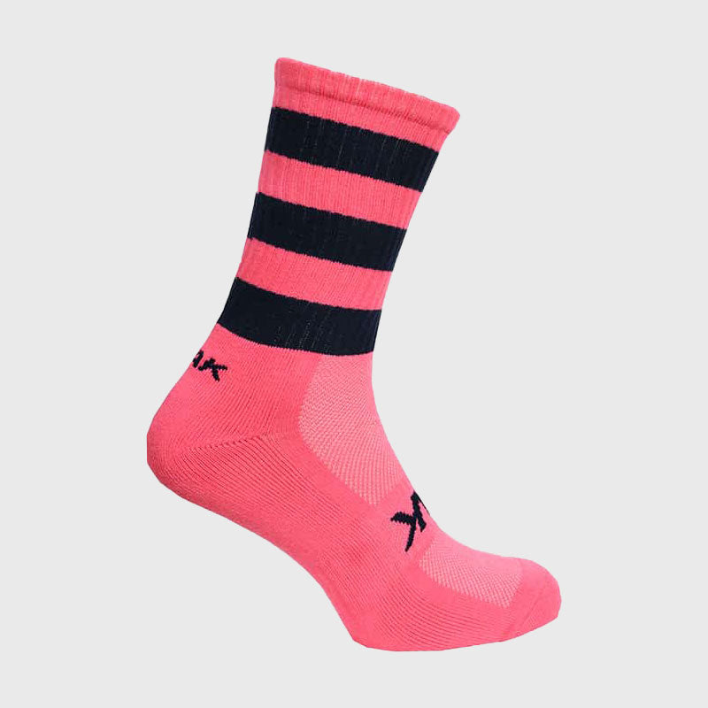 Atak Sports Mid Length Hooped Sports Socks Pink/Navy - Rugbystuff.com