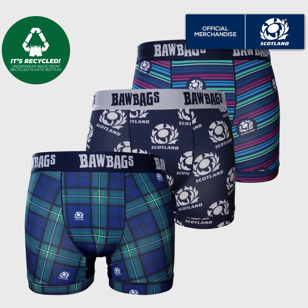 Bawbags Scotland Rugby 3-Pack Cool De Sacs Technical Boxer Shorts - Rugbystuff.com