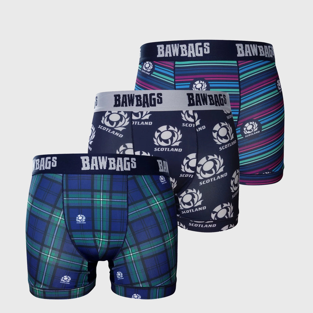 Bawbags Scotland Rugby 3-Pack Cool De Sacs Technical Boxer Shorts - Rugbystuff.com
